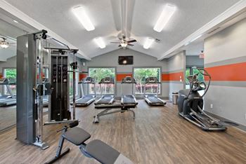 Fitness Studio with cardio and weight equipment at Rosemont Apartments